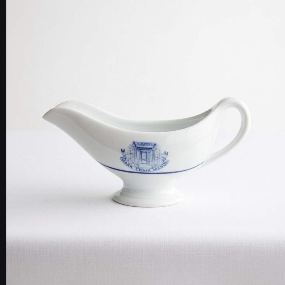 White and Blue Gravy Boat